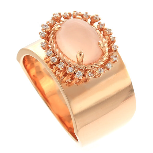 핑크 칼세도니 꼬냑 다이아몬드 반지 Y108R